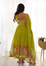 Floral Organza Anarkali With Dupatta And Pant