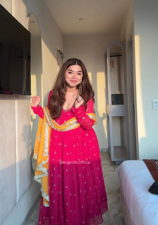 Designer Georgette Embroidered Gown with Pant & Dupatta Set