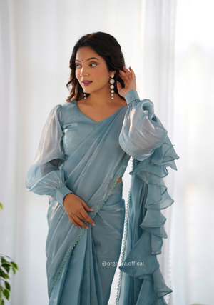 Ready To Wear Sky Colour Jimmy Choo Saree - Orgenza Store