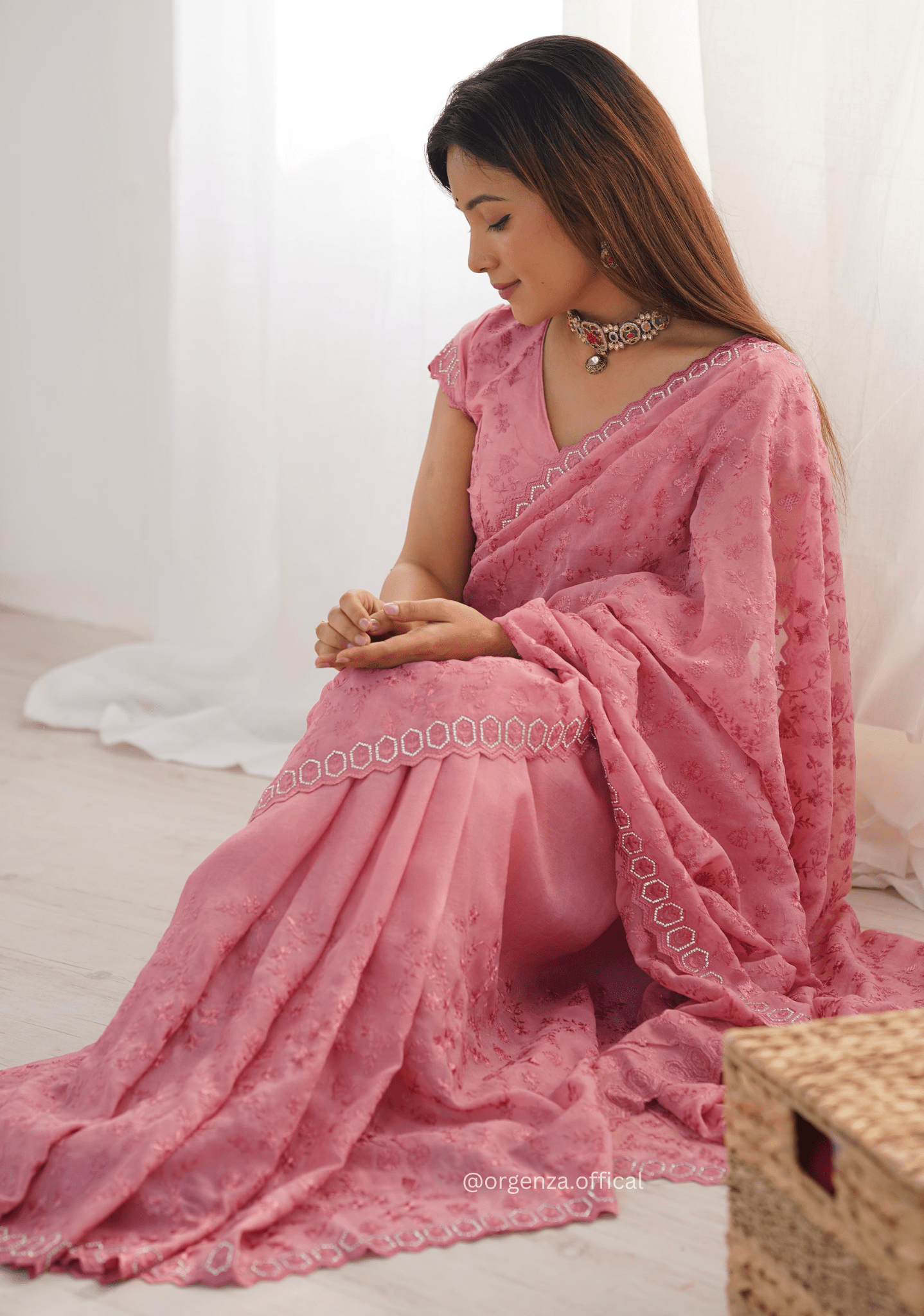 Peach Colour Pure Silky Crush Fabric Saree - Orgenza Store - digisoch