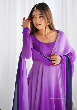 Georgette Plain Anarkali With Dupatta And Pant - Orgenza Store