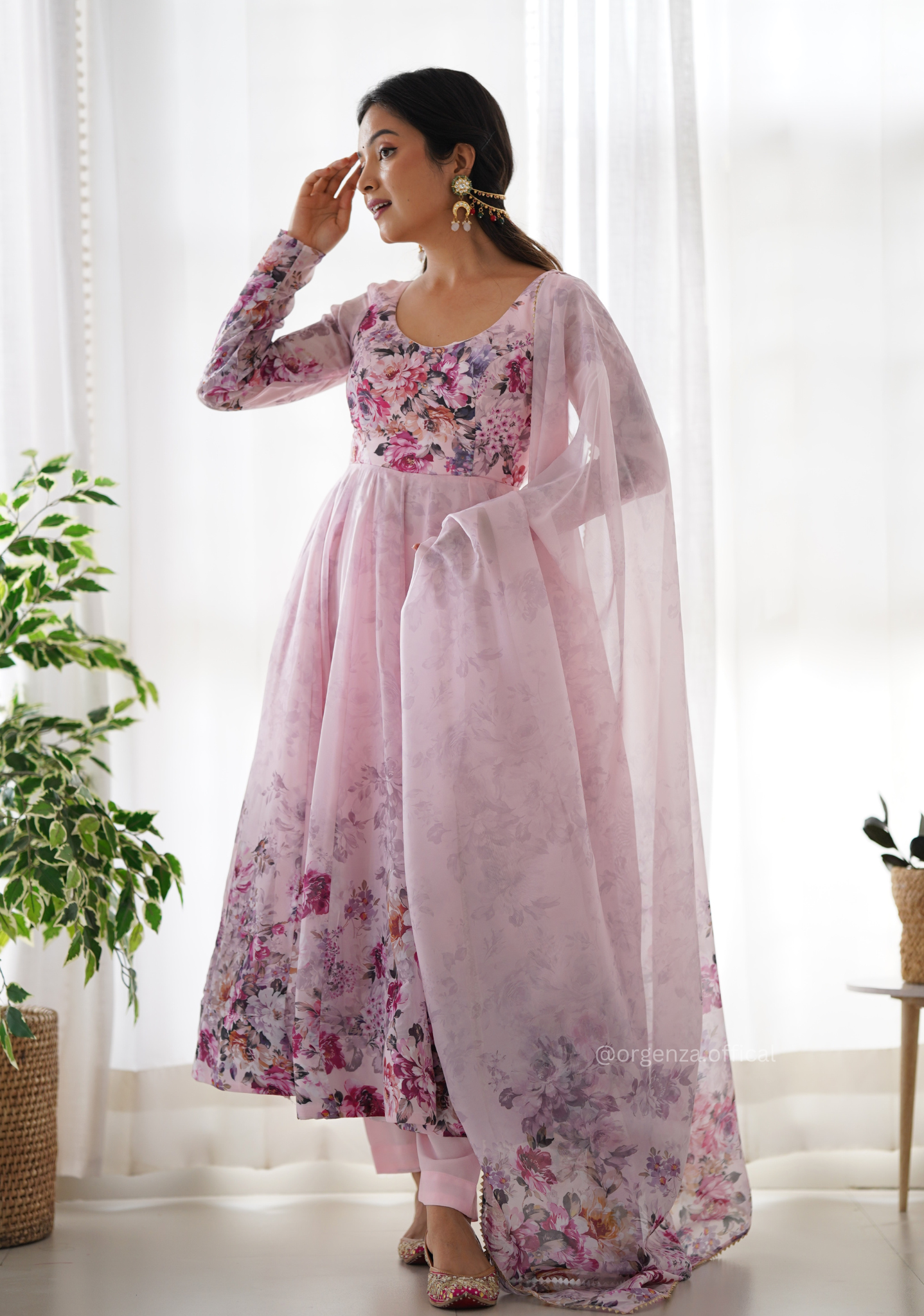Baby Pink Anarkali With Floral Printed - Orgenza Store