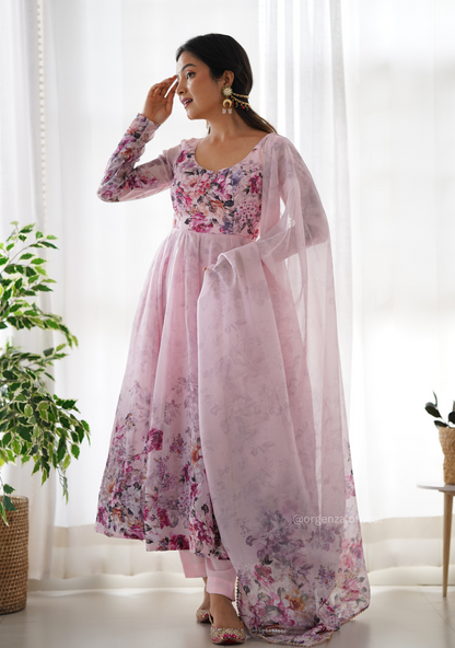 Baby Pink Anarkali With Floral Printed - Orgenza Store