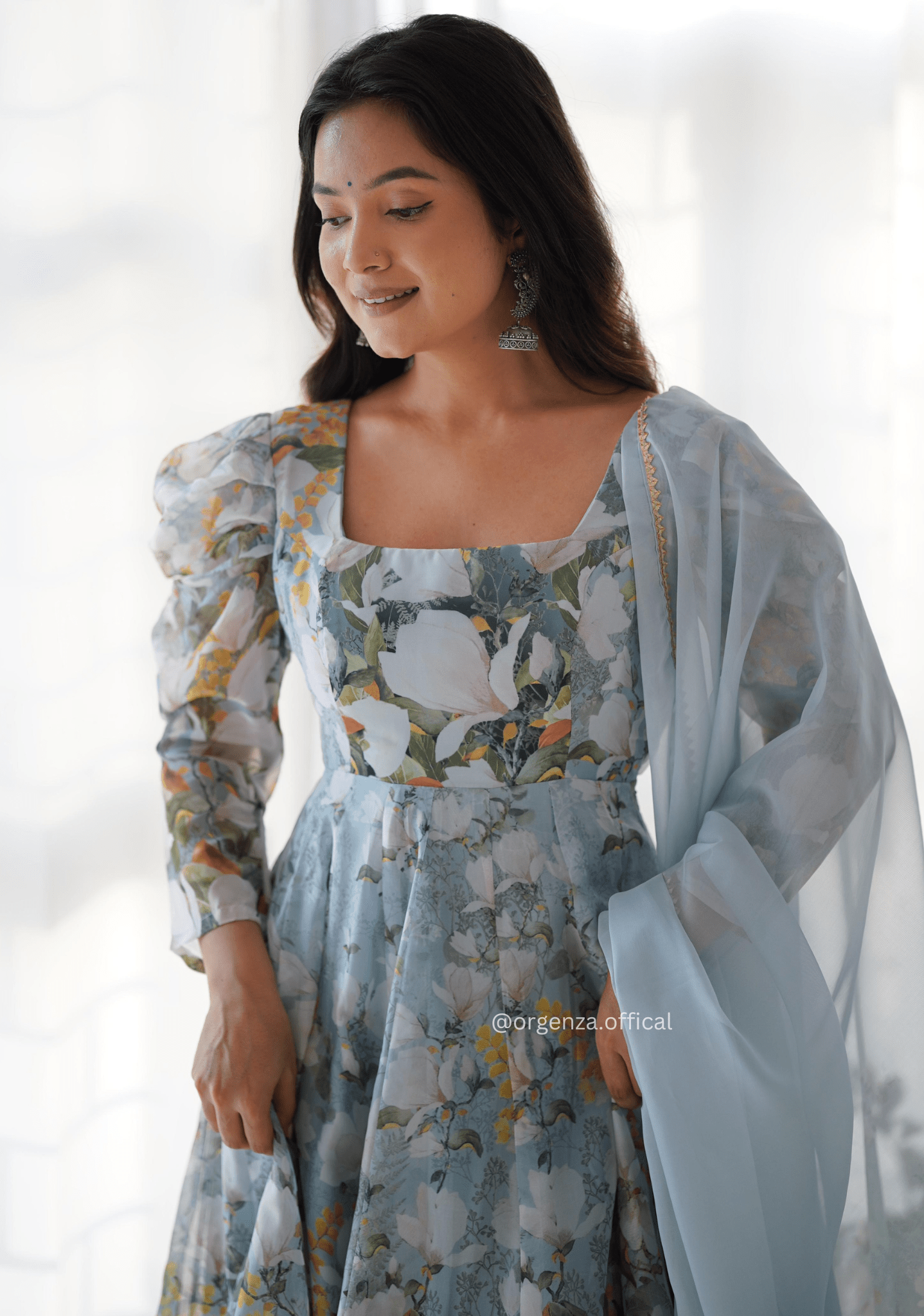 Floral Print Organza Anarkali With Dupatta And Pant - Orgenza Store - digisoch