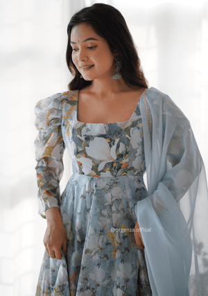Floral Print Organza Anarkali With Dupatta And Pant - Orgenza Store - digisoch