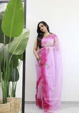 Baby Pink Colour Organza Silk Saree With Sequence Khatli