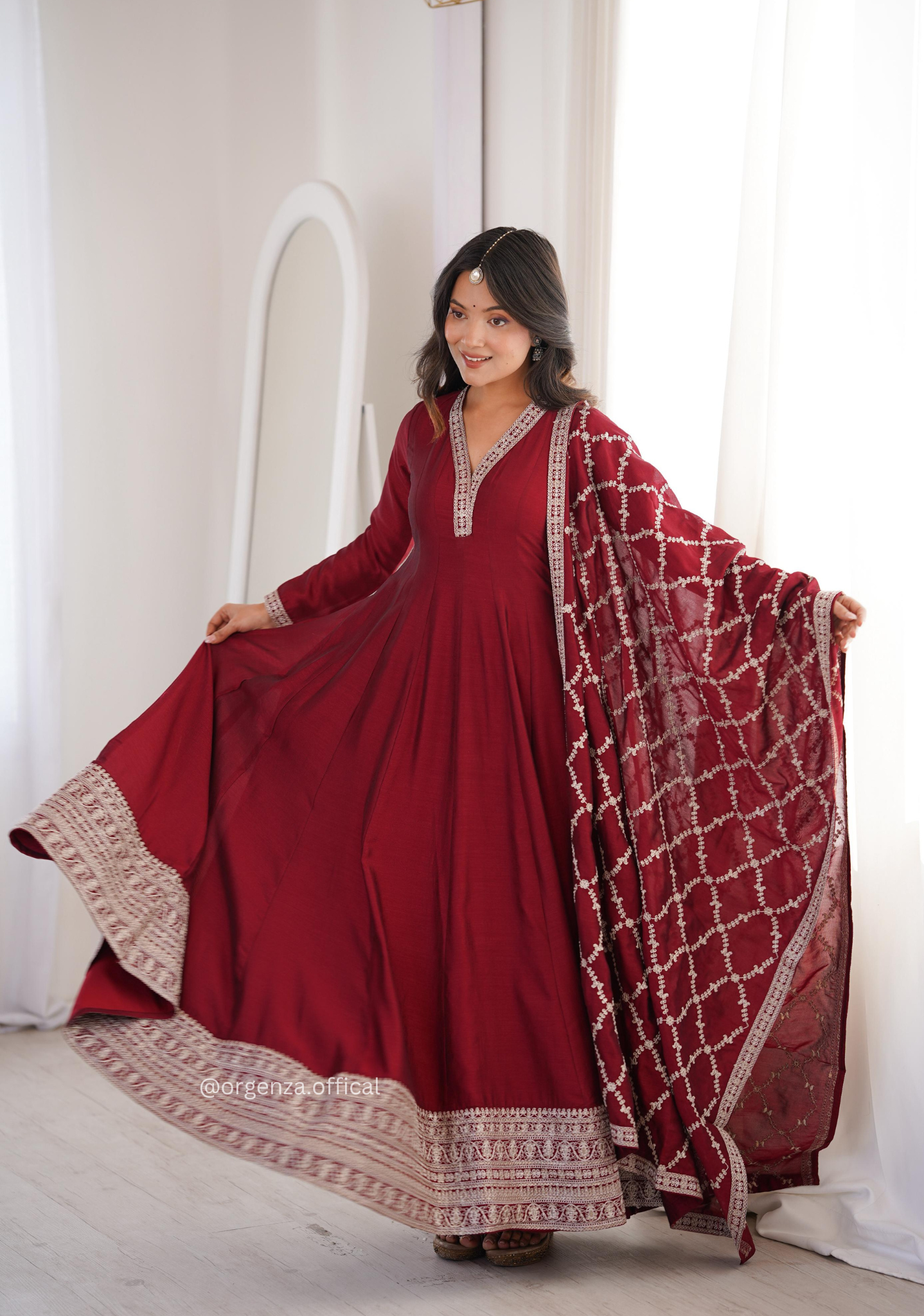 Pure Blooming Vichitra Silk Fully Flared Anarkali Gown with Embroidered Dupatta