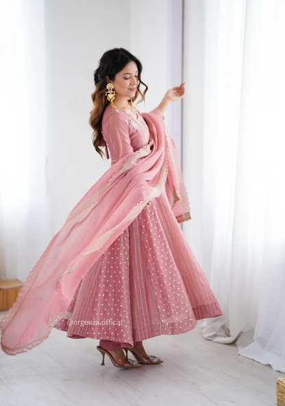 Peach Colour Crunchy Silk Anarkali Kurti