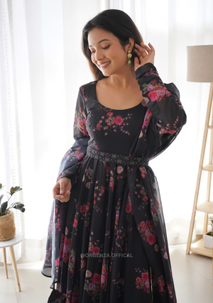 Pure Organza Silk Anarkali With Floral Print - Orgenza Store