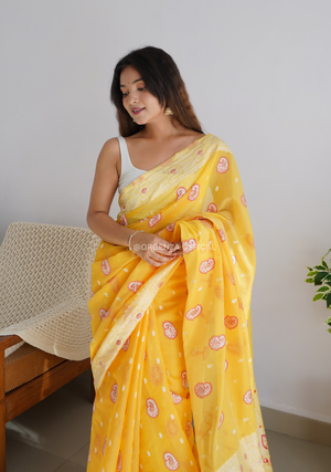 Pure Span Linen Silk Saree With Multi Thread - Orgenza Store