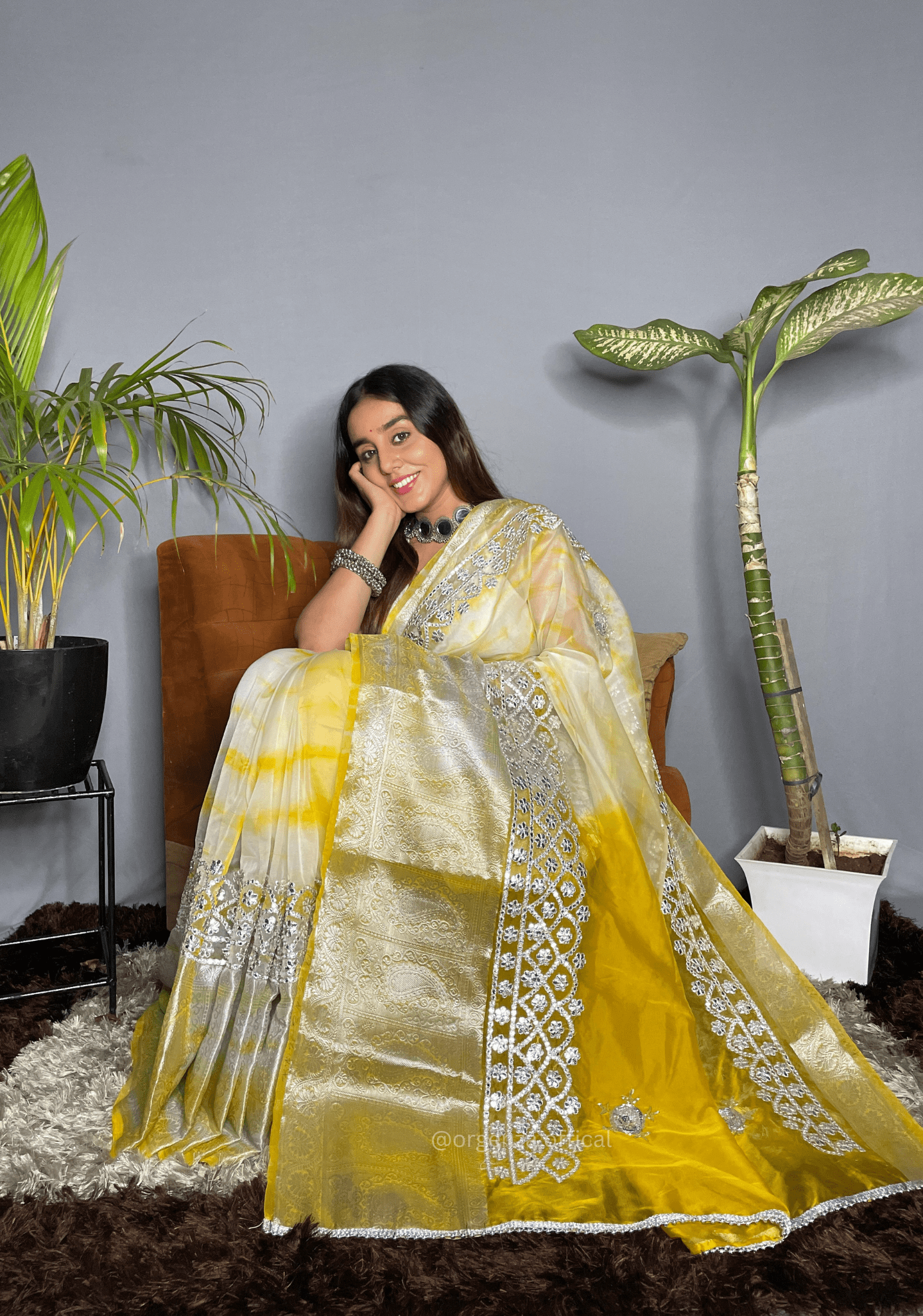 Yellow Colour Organza Saree With Weaving Border - Orgenza Store - digisoch