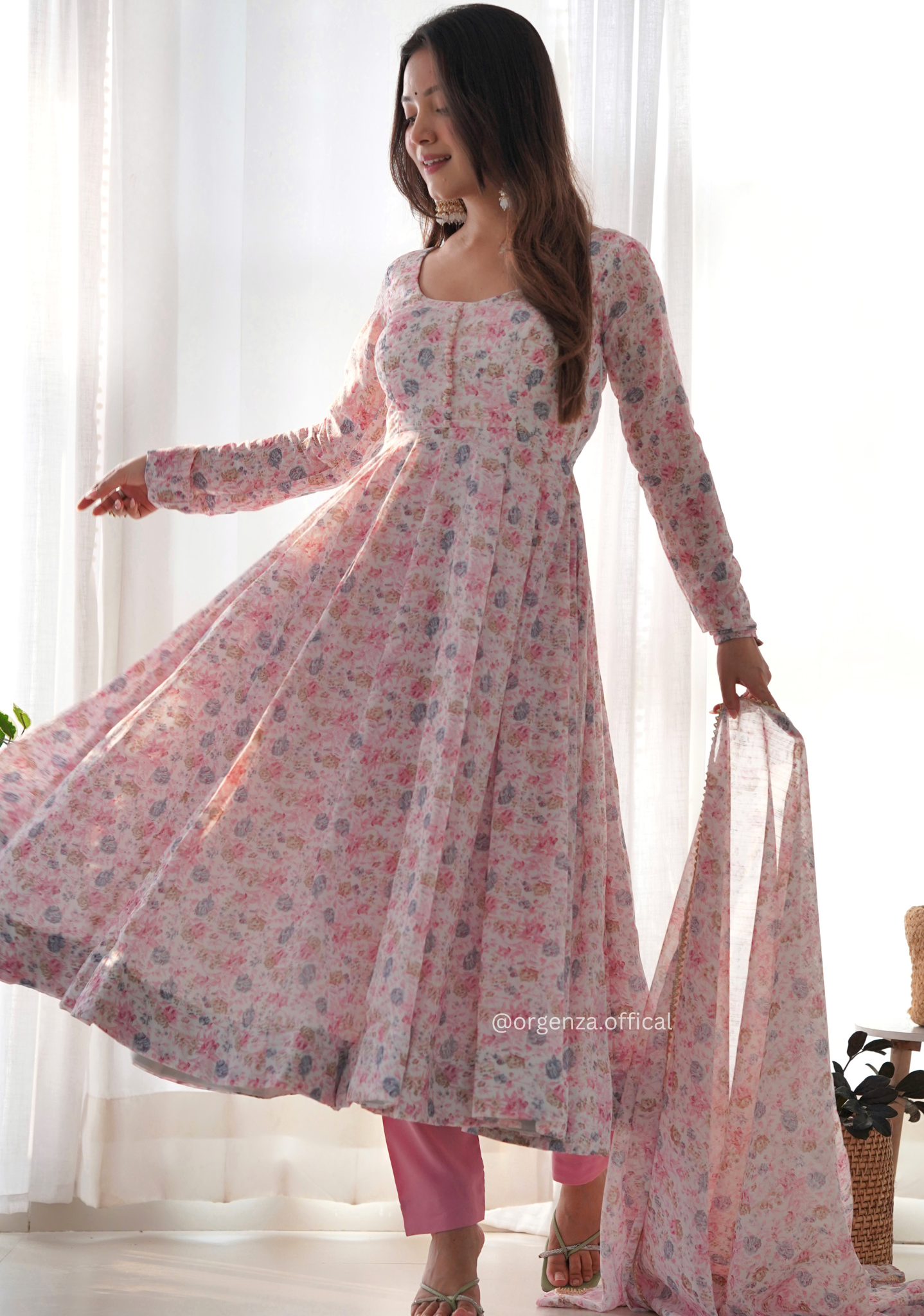 Pure Chiffon Floral Print Kurti Set - Orgenza Store