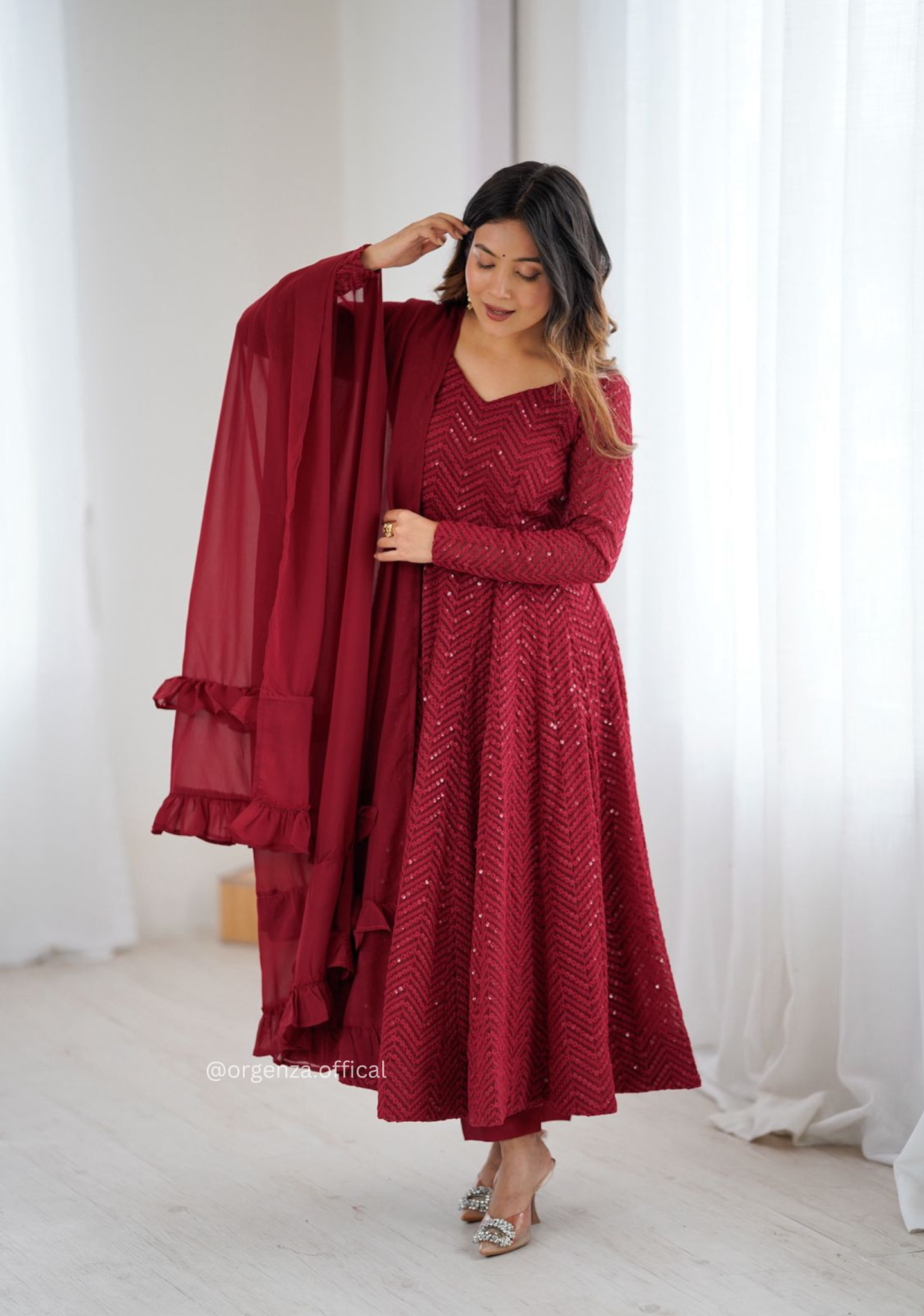 Georgette Silk Lukhnowi Sequence Work Anarkali