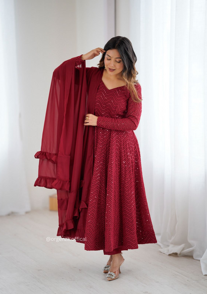 Georgette Silk Lukhnowi Sequence Work Anarkali