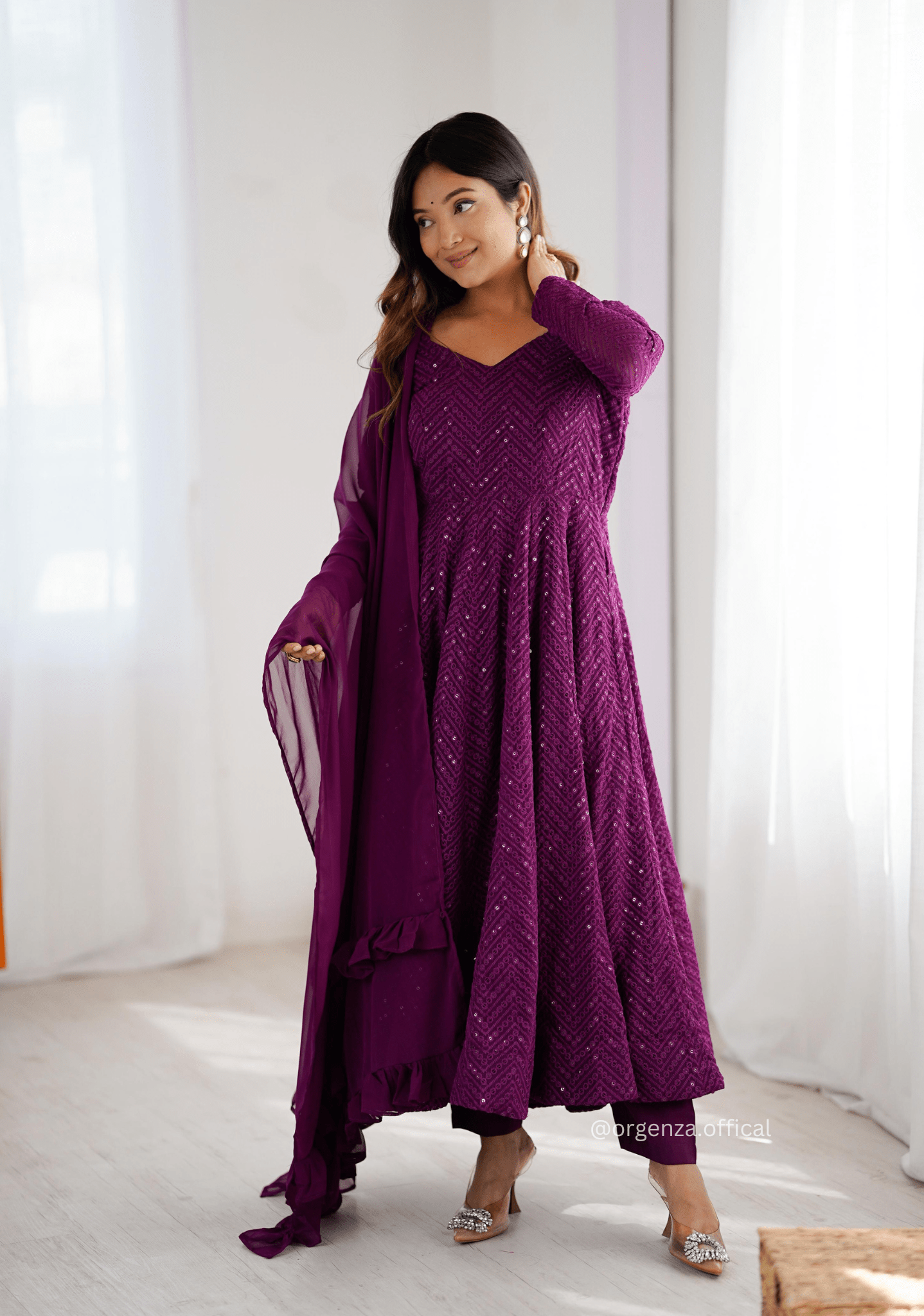 Georgette Silk Lukhnowi Sequence Work Anarkali - Orgenza Store - digisoch