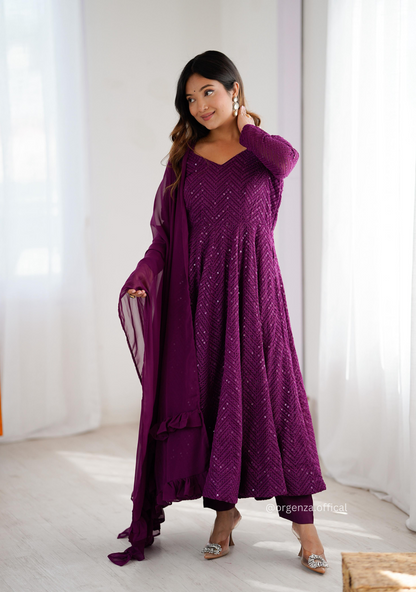 Georgette Silk Lukhnowi Sequence Work Anarkali - Orgenza Store