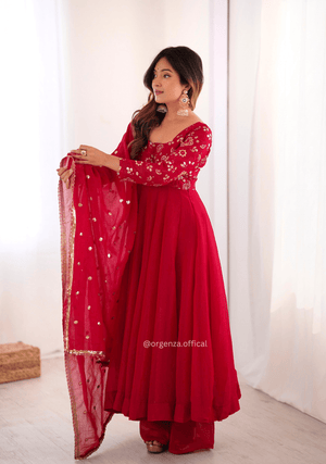 Premium Crunchy Silk Anarkali Suit Set with 4 Meter Flair & Lace Border Dupatta - Orgenza Store - digisoch