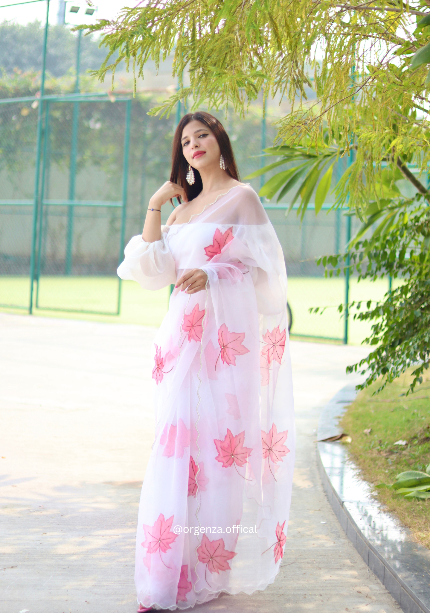 Floral Organza Saree With Khatli Work - Orgenza Store
