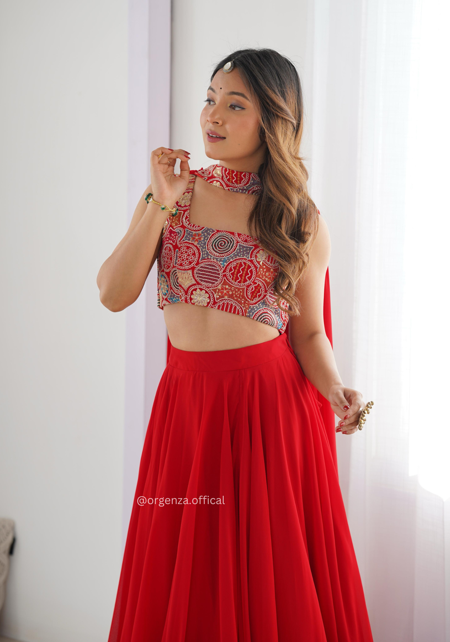 Red Colour Georgette Lengha Choli - Orgenza Store