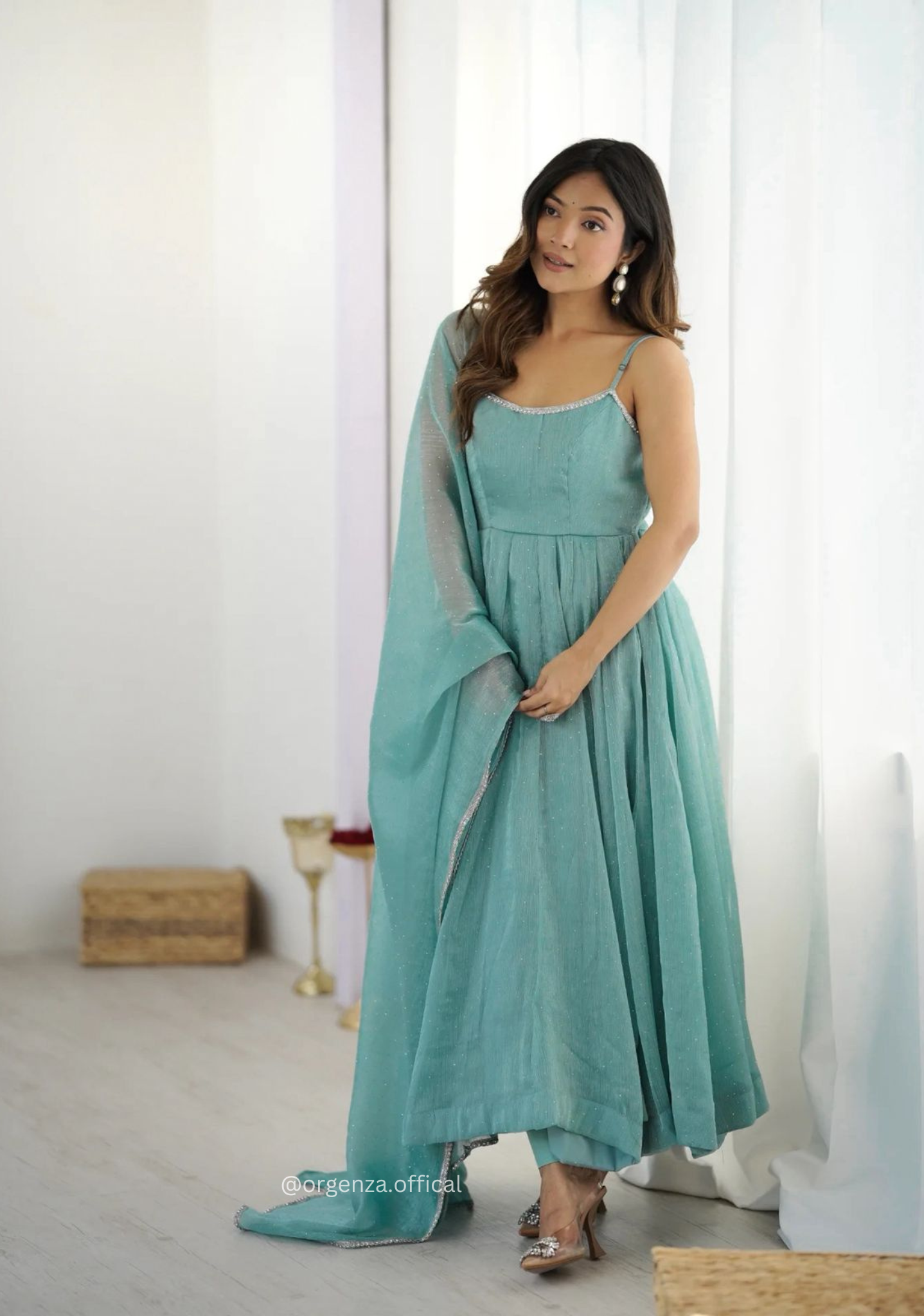 Sky Colour Crunchy Silk Kurti - Orgenza Store