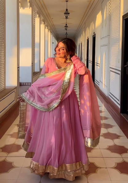 Designer Heavy Tabby Organza Anarkali Suit Set with Sequins Embroidery