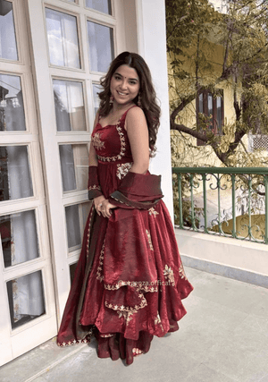 Fendy Satin Gown with Sequins & Zari Work | Designer Party Wear Ethnic Outfit for Women - Orgenza Store - digisoch