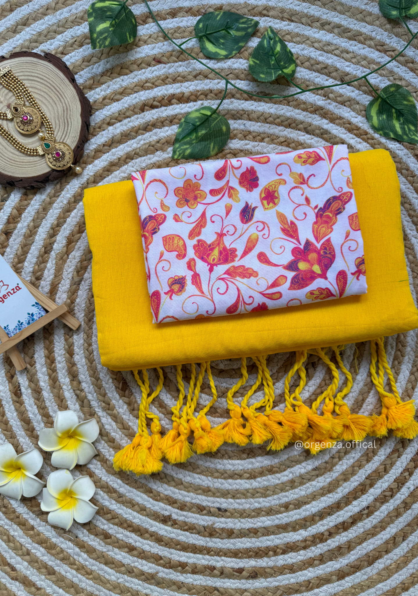 Yellow Colour Cotton Saree With White Multi Print Blouse