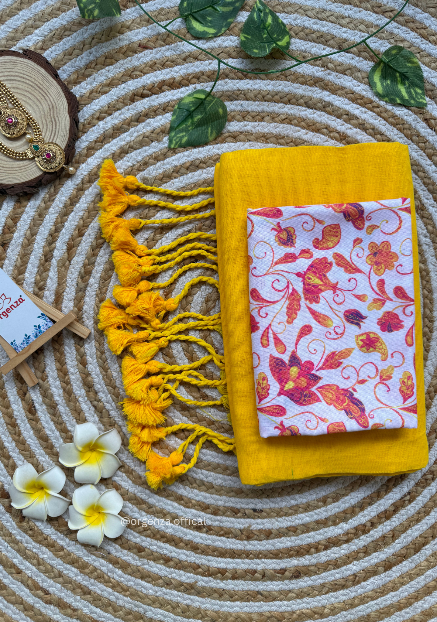 Yellow Colour Cotton Saree With White Multi Print Blouse