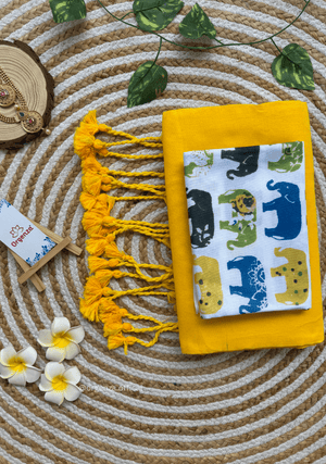 Yellow Colour Cotton Saree With Multi Elephant Print Blouse - Orgenza Store - digisoch