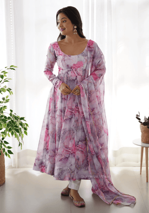 Pure Organza Floral Marble Printed Anarkali Kurti - Orgenza Store - digisoch