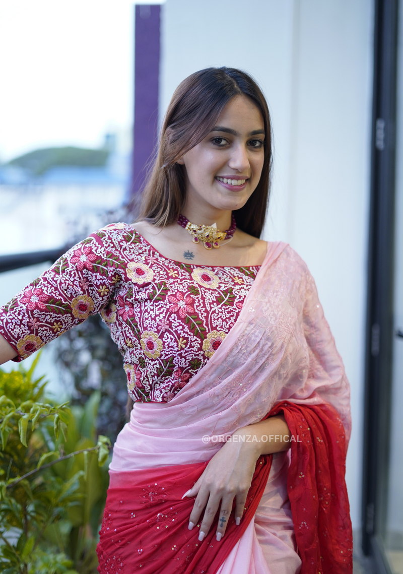 Pure Chinnon Silk Saree With Designer Blouses