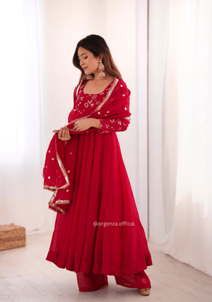 Premium Crunchy Silk Anarkali Suit Set with 4 Meter Flair & Lace Border Dupatta - Orgenza Store - digisoch