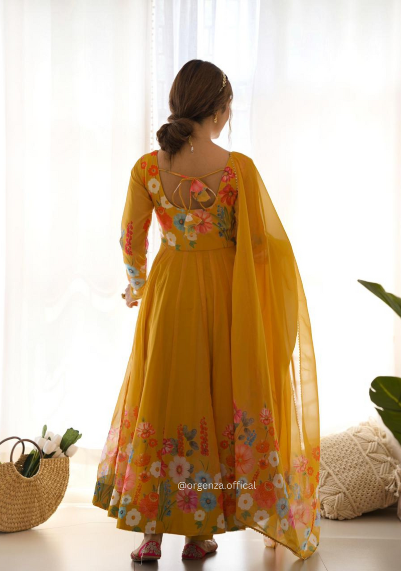 Floral Organza Anarkali With Dupatta And Pant