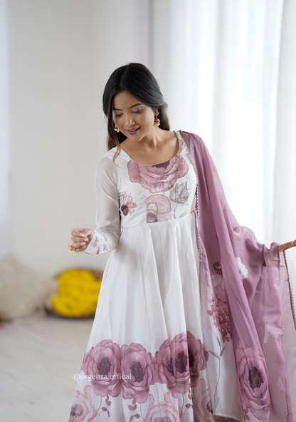 Onion Pink Colour Organza Anarkali Kurti Set