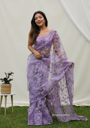 Organza Silk Saree With Embroidery Work - Orgenza Store