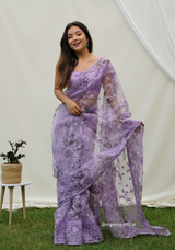 Organza Silk Saree With Embroidery Work
