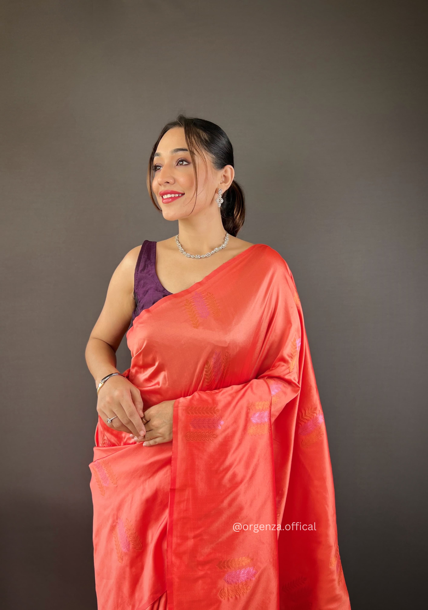 Orange Colour Silk Saree With Zari Weaving - Orgenza Store