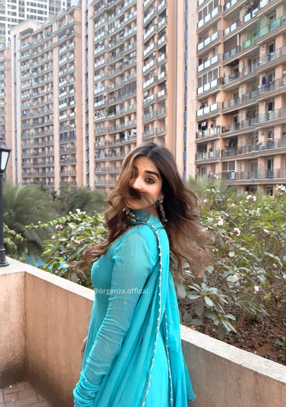 Sky Blue Colour Gown Suit