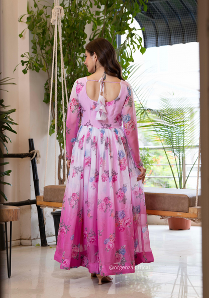Multi Colour Floral Organza With Dupatta Set