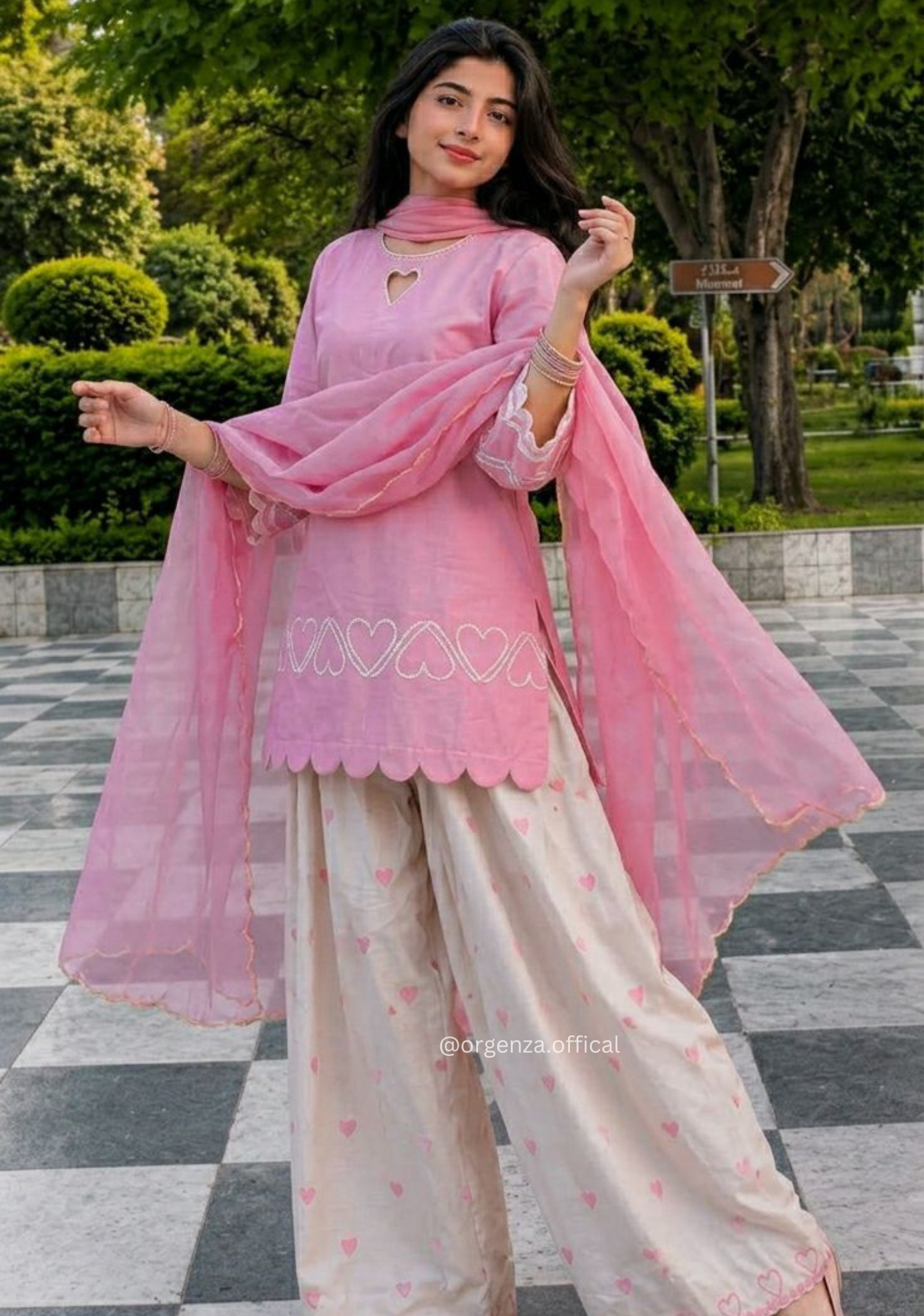 Pink Roman Silk Embroidered Farshi Salwar Suit Set