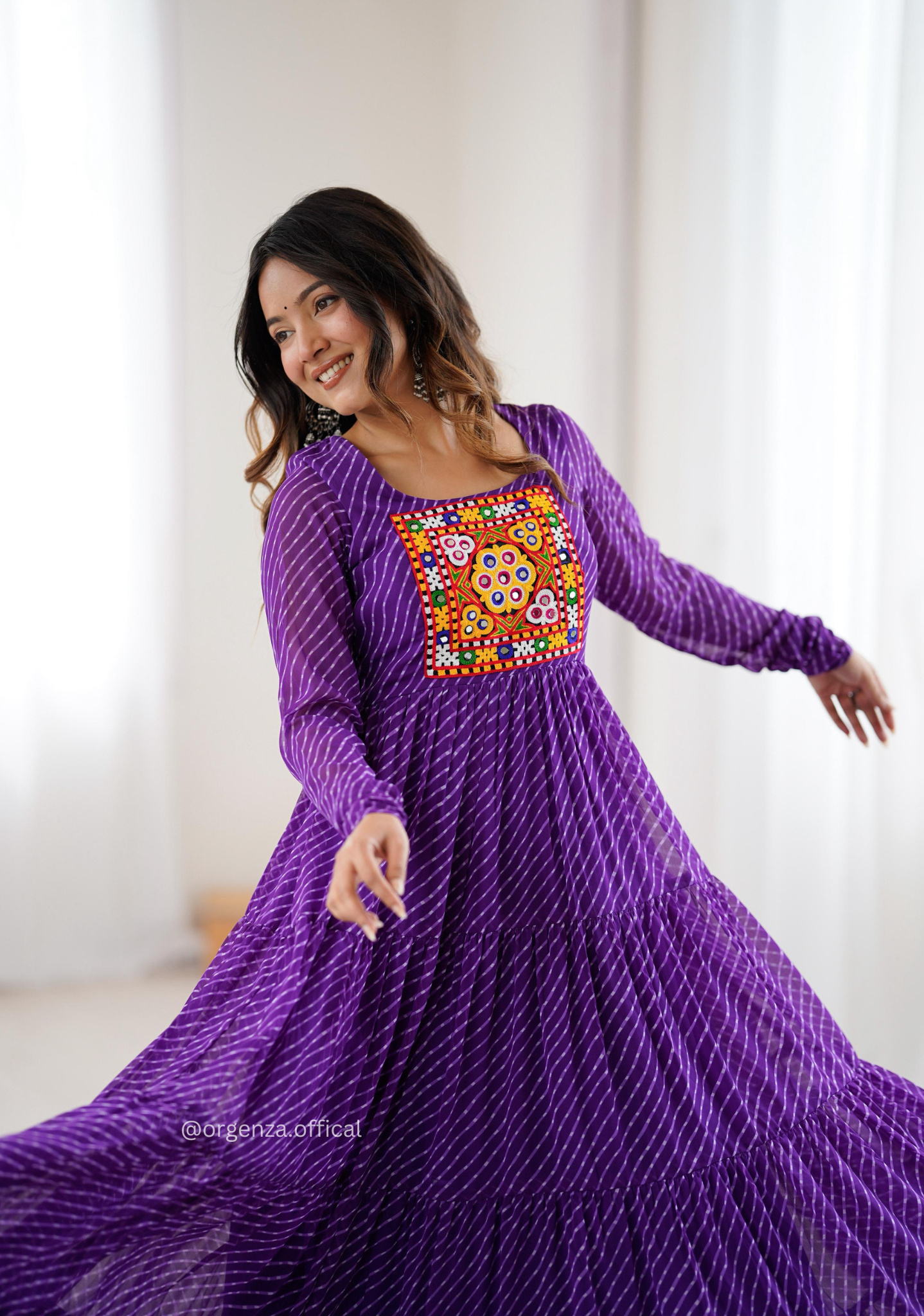 Georgette Laheriya Print Ruffle Anarkali