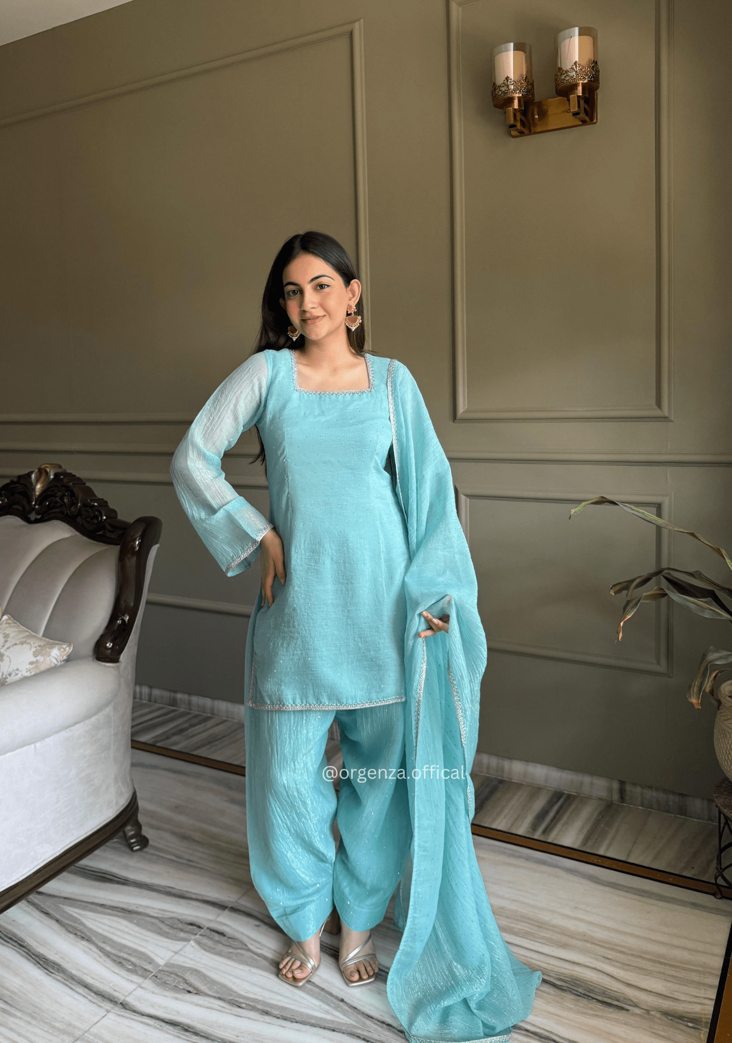 Crunchy Silk Farshi Salwar Suit with Swarovski Work & Dupatta - Orgenza Store