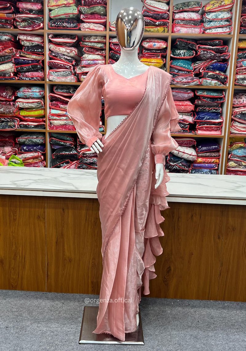 Ready To Wear Peach Colour Jimmy Choo Saree