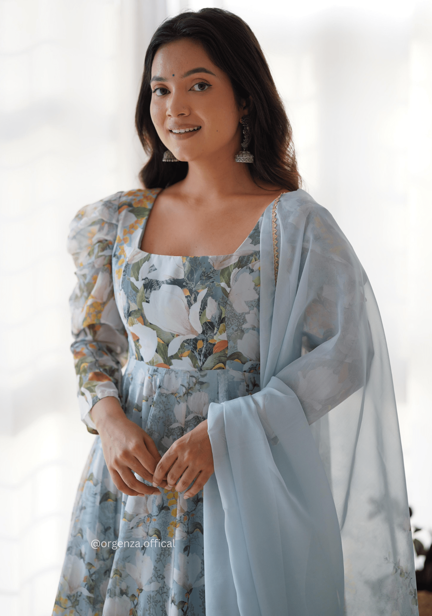 Floral Print Organza Anarkali With Dupatta And Pant - Orgenza Store - digisoch