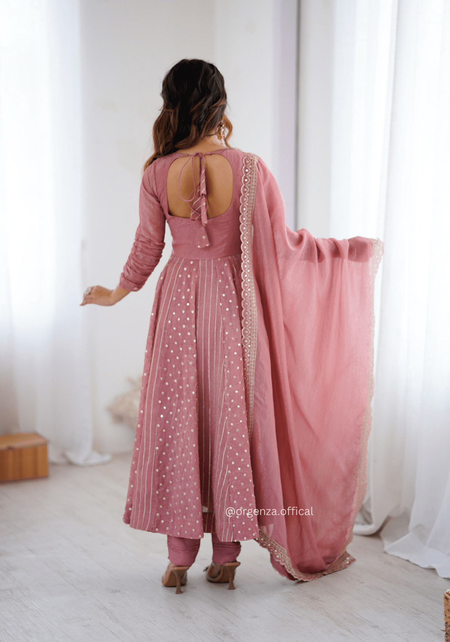 Peach Colour Crunchy Silk Anarkali Kurti - Orgenza Store - digisoch