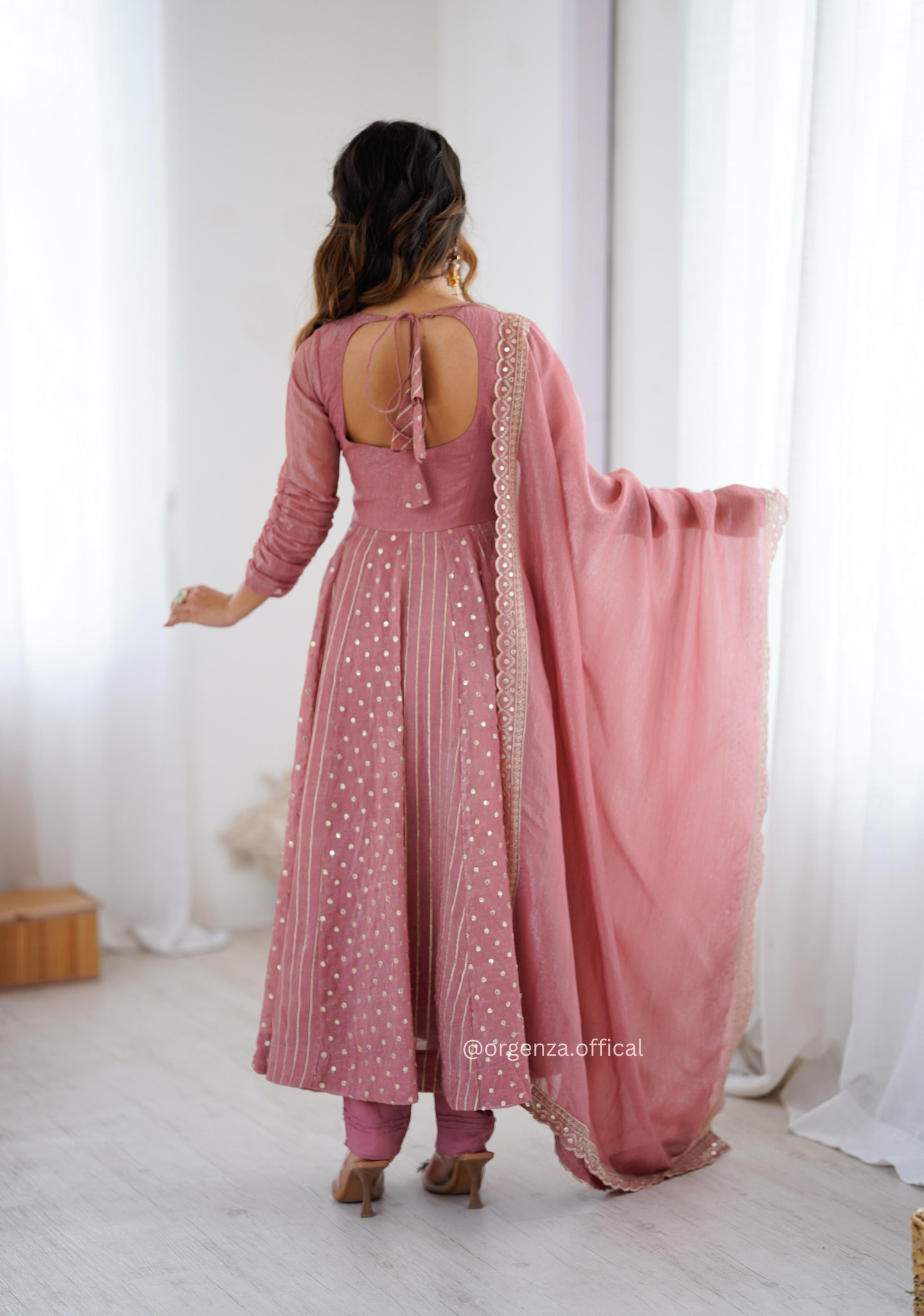 Peach Colour Crunchy Silk Anarkali Kurti