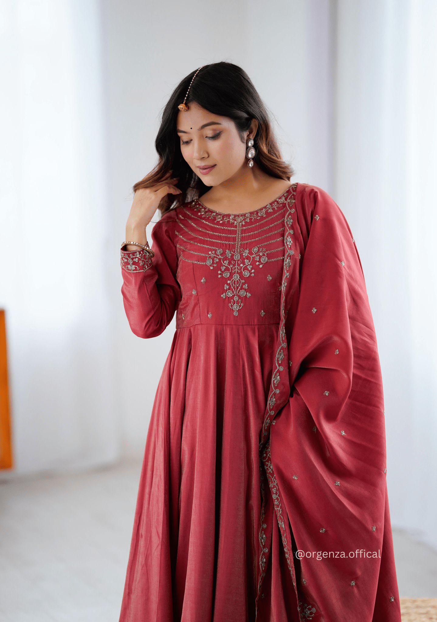 Maroon Colour Roman Shimmer Chanderi Silk Anarkali Kurti - Orgenza Store - digisoch