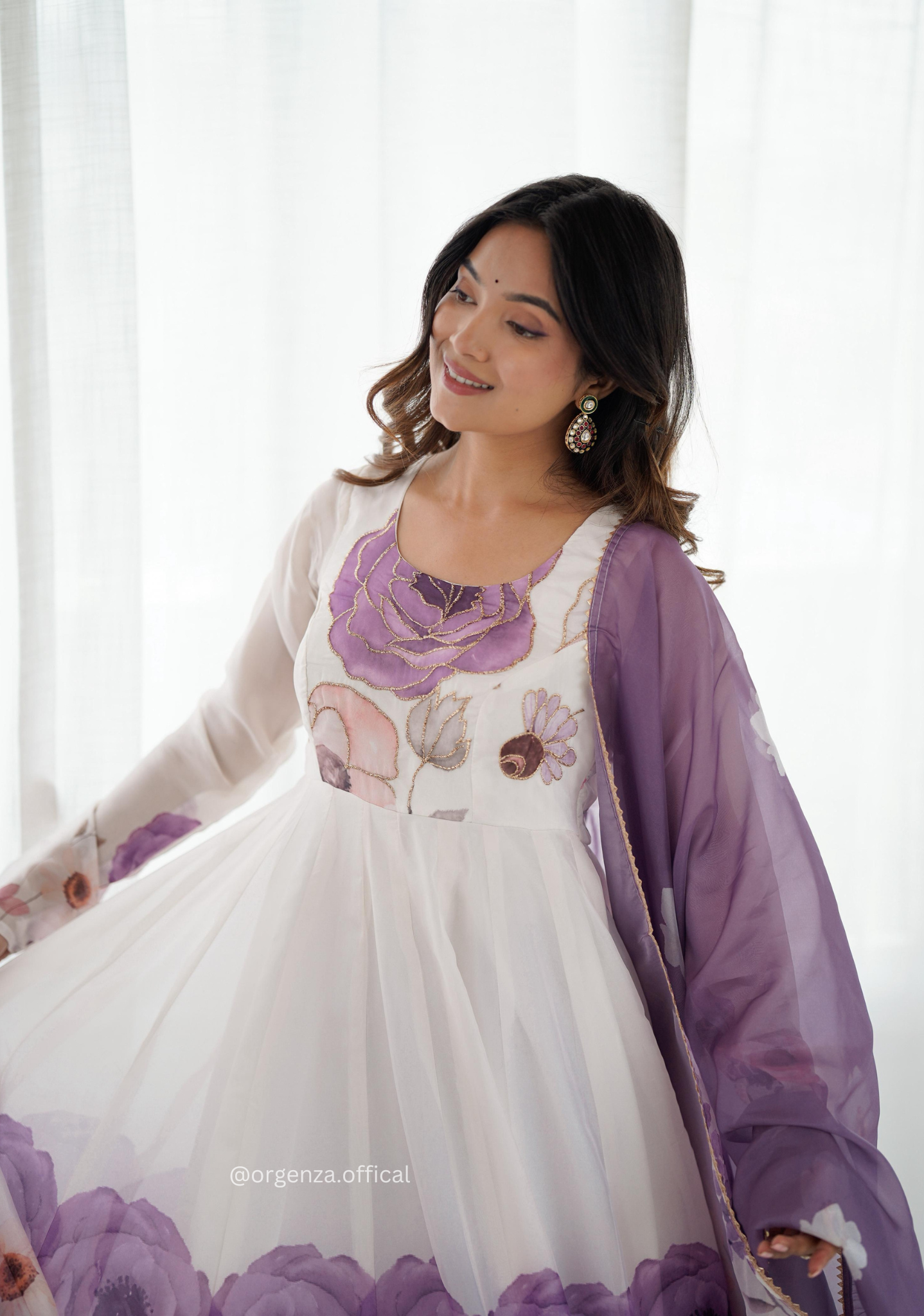 Violet Colour Organza Anarkali Kurti Set