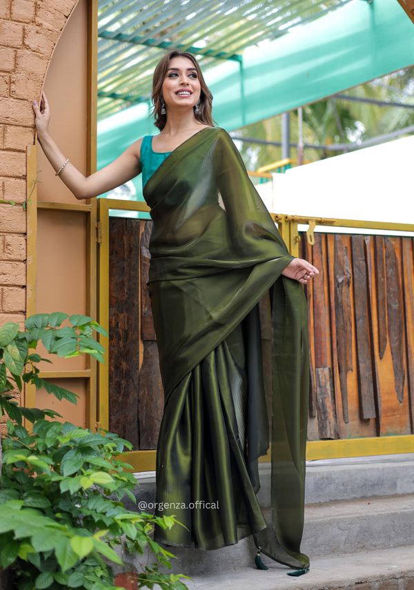 Plain Mehndi Green Colour Jimmy Choo Saree