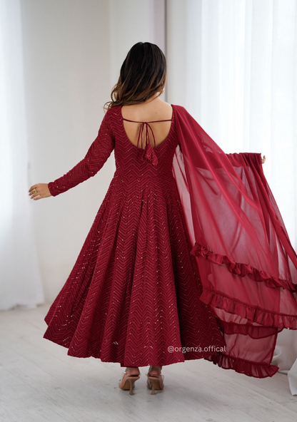 Georgette Silk Lukhnowi Sequence Work Anarkali